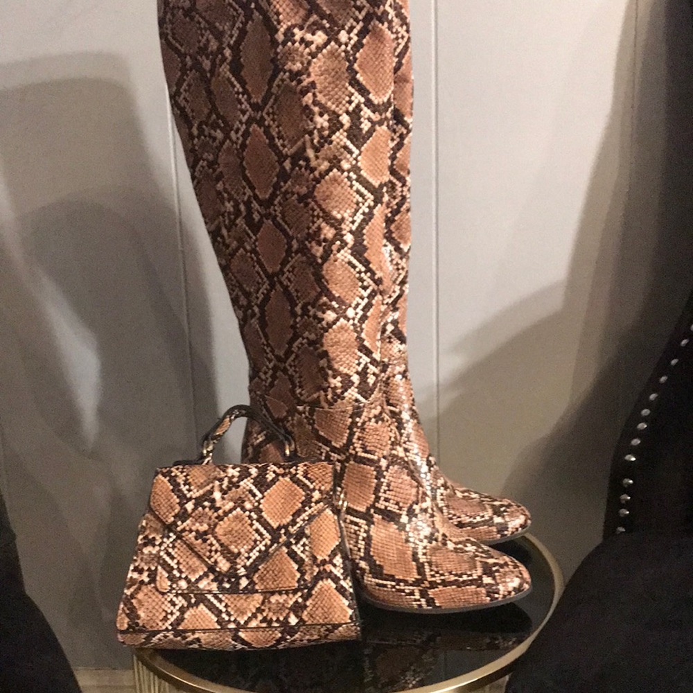 SNAKESKIN BOOTS BROWN WITH BAG